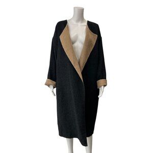 $898 NWT Eileen Fisher Charcoal Gray Camel Brown Funnel Neck Reversible Coat XL